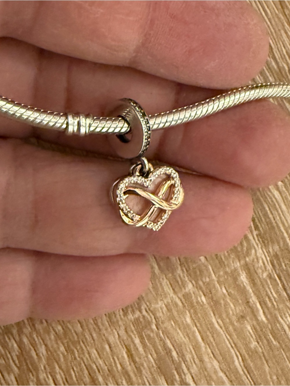 Heart Infinity Dangle Charm Bracelet Pendant - Gold Tone